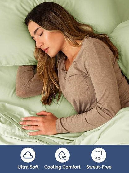 Extra Deep Queen Sheet Set - 6 Piece Breathable & Cooling Sheets - Hotel Luxury Bed Sheets Set - Easy & Secure Fit - Soft, Wrinkle Free & Comfy Sheets Set - Light Sage Sheet Set w/Extra Deep Pockets