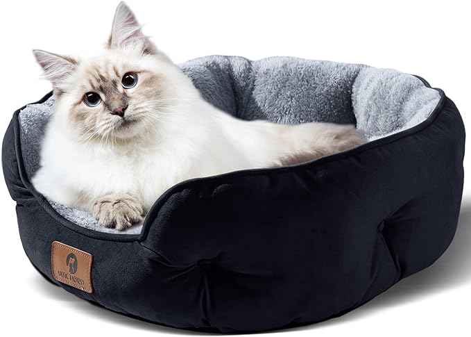Asvin Small Dog Bed for Small Dogs, Cat Beds for Indoor Cats, Pet Bed for Puppy and Kitty, Extra Soft & Machine Washable with Anti-Slip & Water-Resistant Oxford Bottom, Black, 20 inches-Mewly Pet