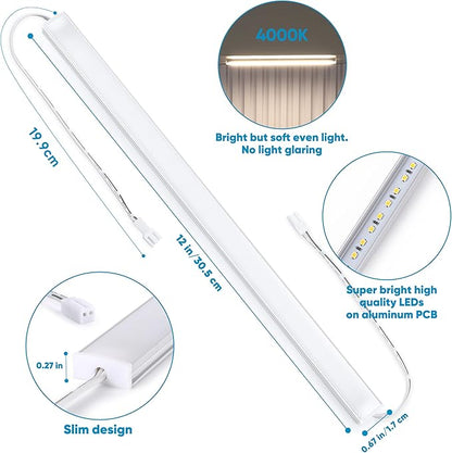 Litever Under Cabinet Lights Plug in, 3 pcs 12 Inches LED Light Strips. Super Bright Dimmable. for Kitchen Counter Top Shelf Workbench Closet Display Bookshelf Lighting. Cool White 4000K