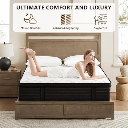 King Size Mattress - 12 Inch Hybrid King Mattresses in a Box with Bamboo Cover - King Size Memory Foam Mattress with Pocket Springs - Medium Firm Mattress for Pressure Relief - CertiPUR-US Certified