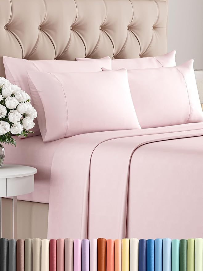 Queen 6 Piece Sheet Set - Comfy Breathable & Cooling - Soft Hotel Luxury Bedding Set with 8-16 Inch Deep Pockets - 1 Flat & 1 Fitted Sheet & 4 Pillowcases - Wrinkle Free & Easy Care - Lavender Pink