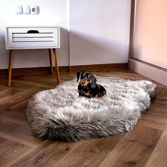 IHAPPYDOG Luxury Faux Fur Orthopedic Dog Bed, Memory Foam Dog Bed for Small, Medium, Large and XL Pets, Fluffy Pet Bed with Waterproof and Washable Cover (Grey, 40"x25")-Mewly Pet