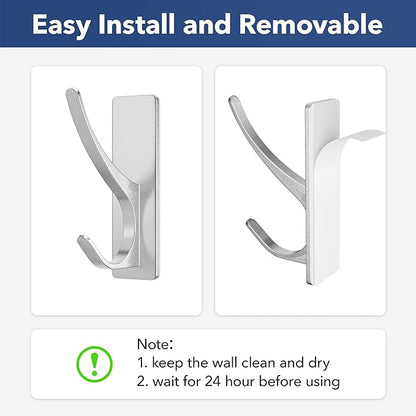pickpiff Stick on Hooks for Hanging, Extra Sticky 6KG (Max), Coat Hook on Door for Towel Coat Hat Key, Self Adhesive Hangers Wall Mounted, Silver, 6 Pack