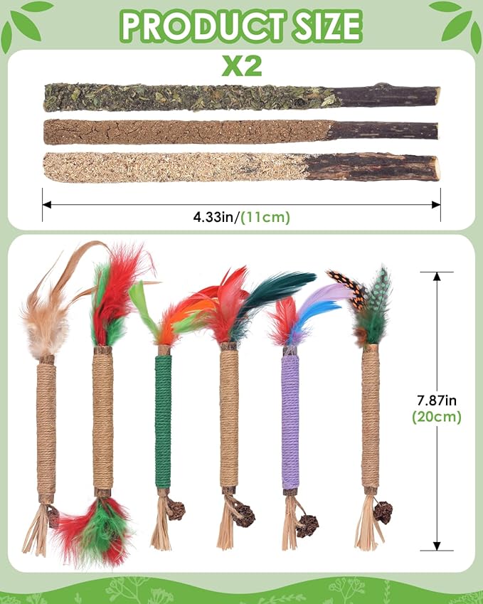 TINDTOP Silvervine Chew Sticks for Cats, 12 Pack Natural Catnip Chew Toys for Kittens Teeth Cleaning, Matatabi Dental Care, Increase Appetite Cat Dental Toy-Mewly Pet