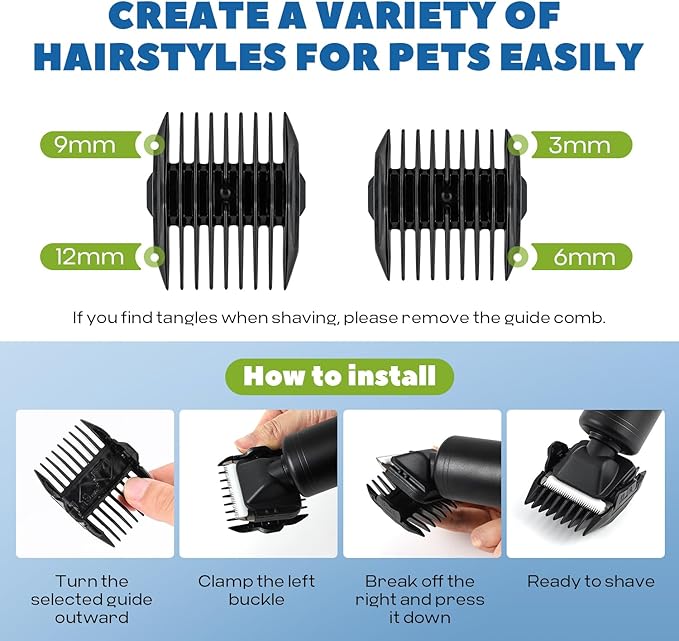 300W Pet Grooming Clippers (2000-6600rpm Stepless Speed Control, Heavy-Duty Commercial Grade, 13ft Power Cord, Low Noise< 50db, with Extra Blade) (300W Stepless Speed Control)-Mewly Pet