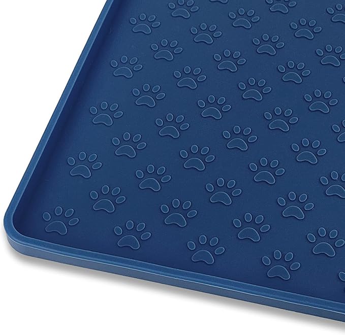 Ptlom Silicone Pet Placemat for Dog and Cat, Waterproof Anti-Slip Pet Feeding Bowl Mats for Food and Water, Small Medium Large Tray Mat Prevent Residues from Spilling to Floor, Navy Blue, 31.5" 23.6"-Mewly Pet