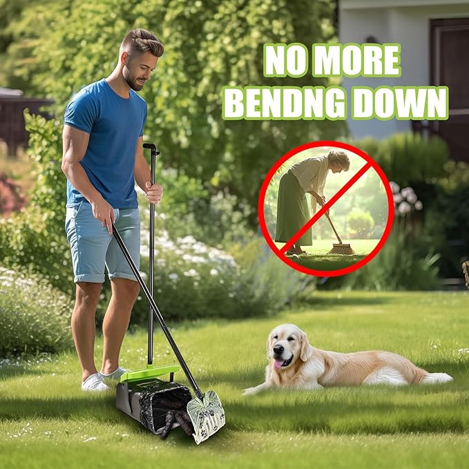 Pooper Scooper Swivel Bin & Rake Kit with 35 Bags – 46" Long Handle Heavy Duty Dog Poop Scooper with Bag Attachment, Yard Pet Waste Cleanup Tool for Large Medium Small Dogs-Mewly Pet