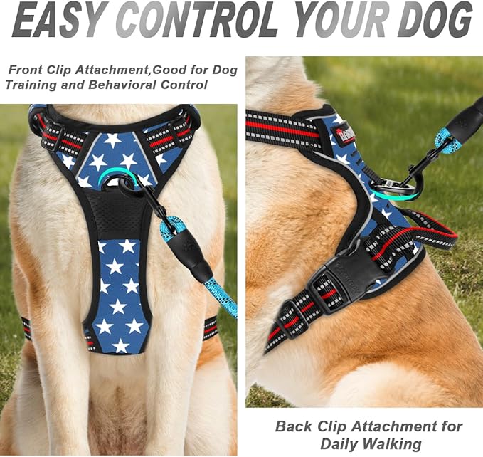 BARKBAY No Pull Dog Harness Front Clip Heavy Duty Reflective Easy Control Handle for Large Dog Walking(Star,M)-Mewly Pet