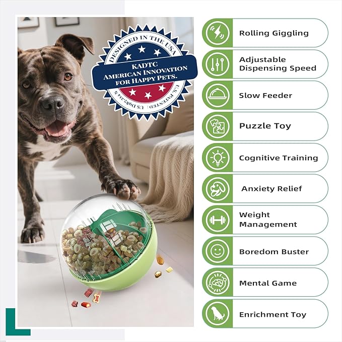 KADTC Extra-Large Dog Giggling Treat Dispenser Ball - Adjustable Food Dispensing Speed - Puppy Mind Game Puzzle Slow Feeder for Medium/Large/Extra Large Dogs Aggressive Chewers Breed-Mewly Pet