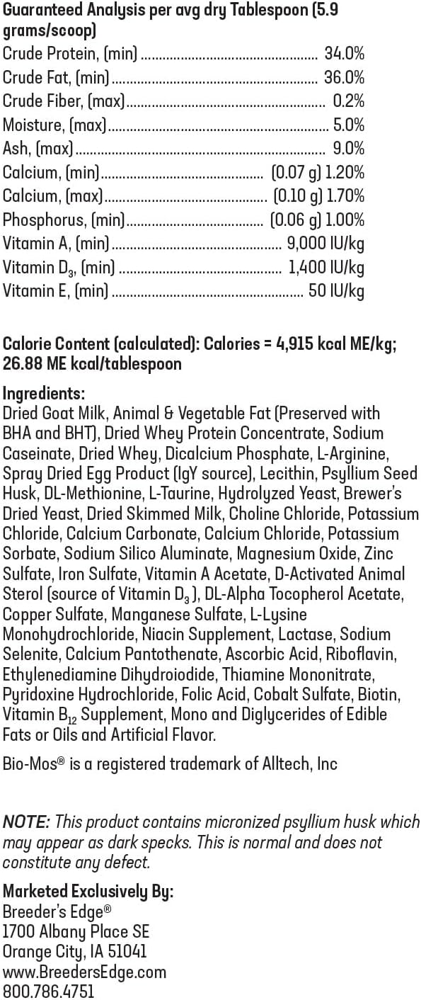 Breeder's Edge Foster Care GM - Goat Milk Based Powdered Milk Replacer - Puppies , Kittens , Cats & Dogs Formula - Easy Digestion - 5 lb-Mewly Pet