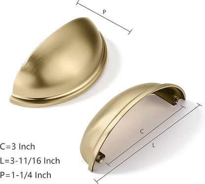 khtumeware 5 Pack 3" Gold Drawer Pulls Brushed Brass Cabinet Cup Pulls Kitchen Hardware Cabinet Handles Drawer Handles Knobs 3 inch Hole Center