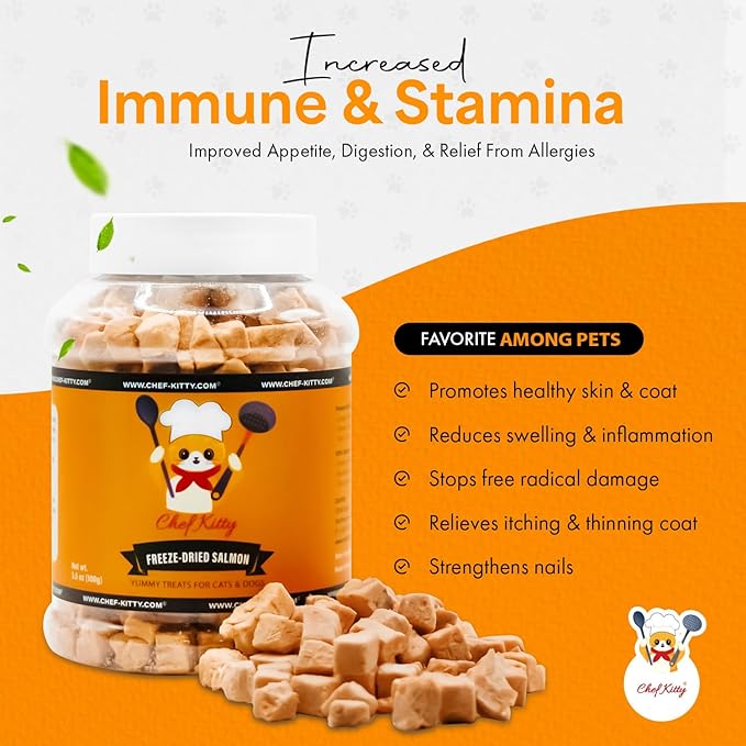 Freeze-Dried Salmon Treats for Cats & Dogs – 100% Wild Caught, Single Ingredient, High-Protein, Healthy Snack – No Additives or Preservatives – 2.6oz - Inspected & Tested in USA-Mewly Pet