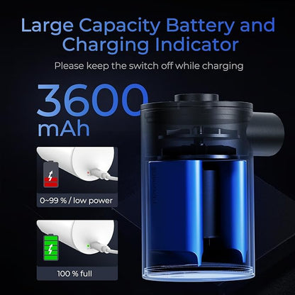 FLEXTAILGEAR MAX Pump Portable Air Pump with 3600mAH Battery USB Rechargeable Air Pump-Quick Inflate Deflate for Sleeping Pads, Air Mattress, Pool Toys, Floats, Swimming Ring, Air Bed (Black)