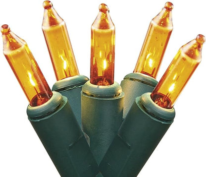 Holiday Pride Yellow Gold Christmas Lights on Green Wire - 100 Count Gold Christmas Tree Lights (24 Ft) - Indoor/Outdoor Use - UL Listed - Static/Flashing Modes - Connectable