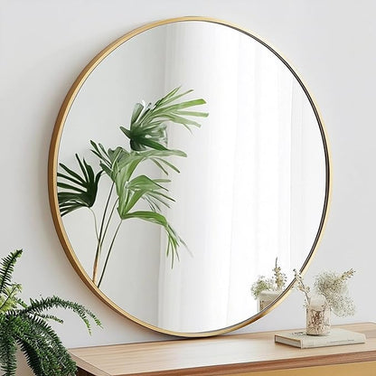 Gold Round Mirror 30 inch, Gold Round Mirror, Large Circle Mirrors Metal Frame, Circular Wall Mirrors for Bathroom, Living Room, Dining Room, Entryway.