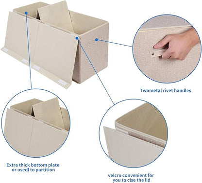 2 Pack Large Toy Box Chest Storage with Flip-Top Lid, Sturdy Kids Toy Storage Bin Boxes Container for Boys, Girls, Nursery, Closet, Bedroom, Playroom 25"x13" x16"(Linen Beige)