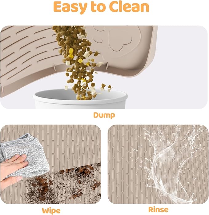 Cat Food Mat, 40" x 28" Extra Large Silicone Pet Feeding Mat with Raised Edge Pet Placemat for Food and Water Bowl Non-Slip, Easy to Clean, Floor Protection (Khaki)-Mewly Pet