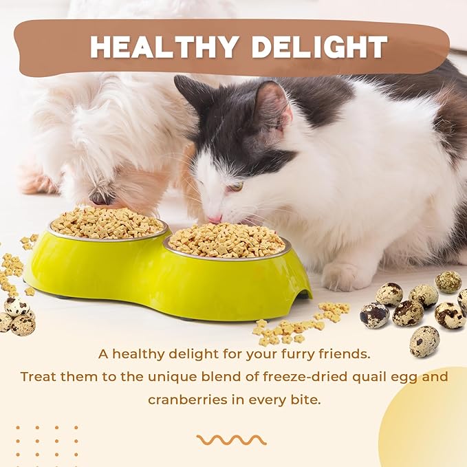 Freeze Dried Quail Egg Yolk & Cranberry Cube Cat & Dog Treats Biscuits, Dehydrated Healthy Tasty Snack for Training 2.5 Ounce-Mewly Pet