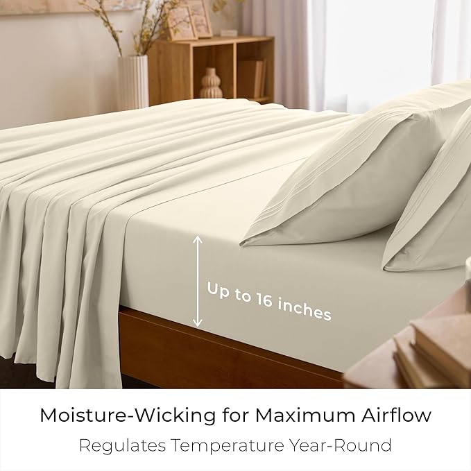 Mellanni California King Sheets Set - 4 PC Iconic Collection Bedding - Hotel Luxury, Extra Soft, Cooling Bed Sheets - Wrinkle, Fade, Stain Resistant (Cal King, Golden Ivory)