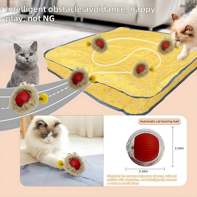 Interactive Cat Toys for Indoor Cats, Fast Rolling Ball in Play Mat, Automatic Moving Cat Ball in Pouch, Stimulate Your Cat's Nature, 28 Inch cat Toys (Square)-Mewly Pet