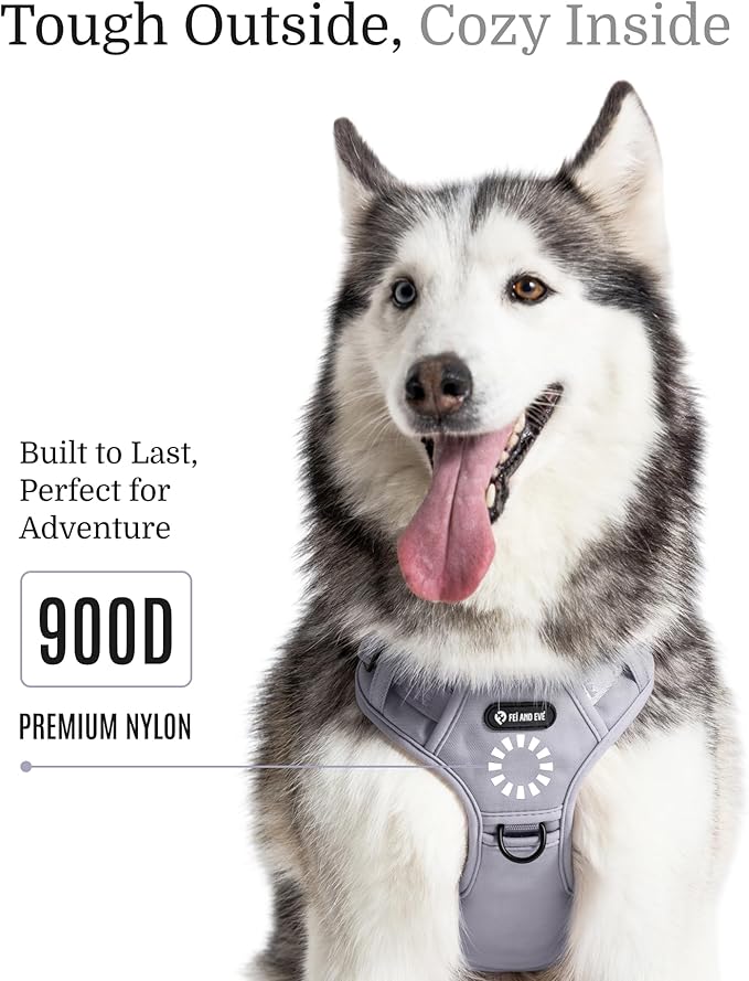 2025 New Edition, Fei & Eve MagEase Dog Harness - 3-Second Magnetic Buckles | 3-Point No-Pull Control | Heavy-Duty 900D Nylon | Dual Safety Handles | Breathable Mesh | Adjustable Fit | X-Large, Gray-Mewly Pet