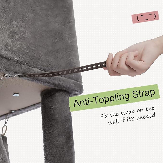 PEQULTI Floor to Ceiling Cat Tree 92.9’’-101.6’’ Height Adjustable Cat Tower Tall Kitty Climbing Play House with Scratching Posts, Cozy Condo, Perches and Large Hammock for Indoor Cats Gray-Mewly Pet