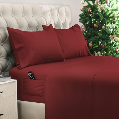 DREAMCARE King Size Sheets Set – 4 pcs Cooling Sheets – up to 21” Deep Pocket King Sheet Set – Hotel Luxury Sheets & Pillowcases – Superior Softness 100% Fine Microfiber with Side Pocket – Burgundy