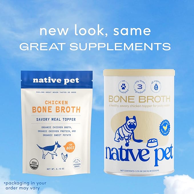 Native Pet, Dogs & Cat Broth Bundle | Chicken & Beef Flavored | Dog Food Topper for Picky Eater | Dog Gravy & Dog Bone Broth Powder-Mewly Pet