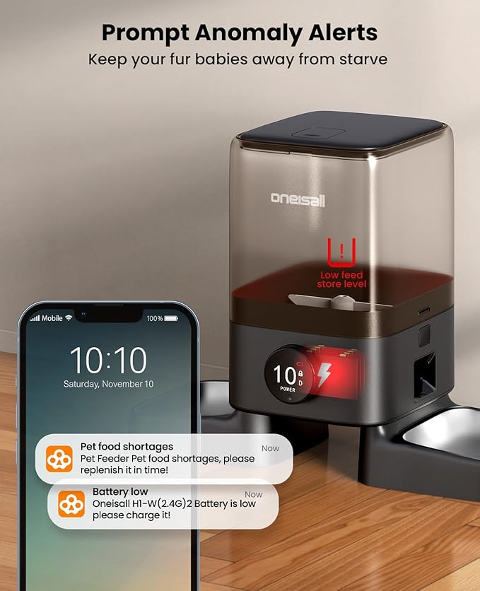 oneisall Wireless WiFi Automatic Cat Feeders 2 Cat, Rechargeable 100-Day Battery Operated Timed Cats Feeder, 20 Cups/5L Cats Food Dispenser Automatic for Large Kibble, Smart App Control.-Mewly Pet