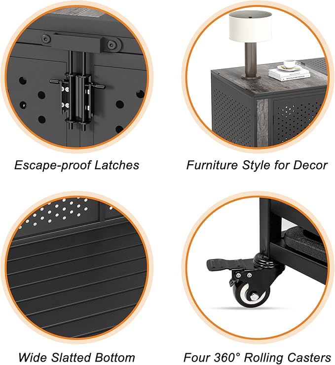 48" Heavy Duty Dog Crate Furniture for Extra Large Dogs, Enclosed Design with 0.5 inch Holes, Indestructible Metal Kennel for High Anxiety Dogs, Chew Proof Pet House Cage Indoor, Gray-Mewly Pet