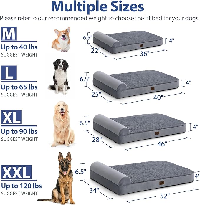 Bark Alley Jumbo Memory Foam Orthopedic Bed - Waterproof Washable Cover, Perfect for Medium, Large, and Extra Large Dogs, Sofa and Couch-Mewly Pet