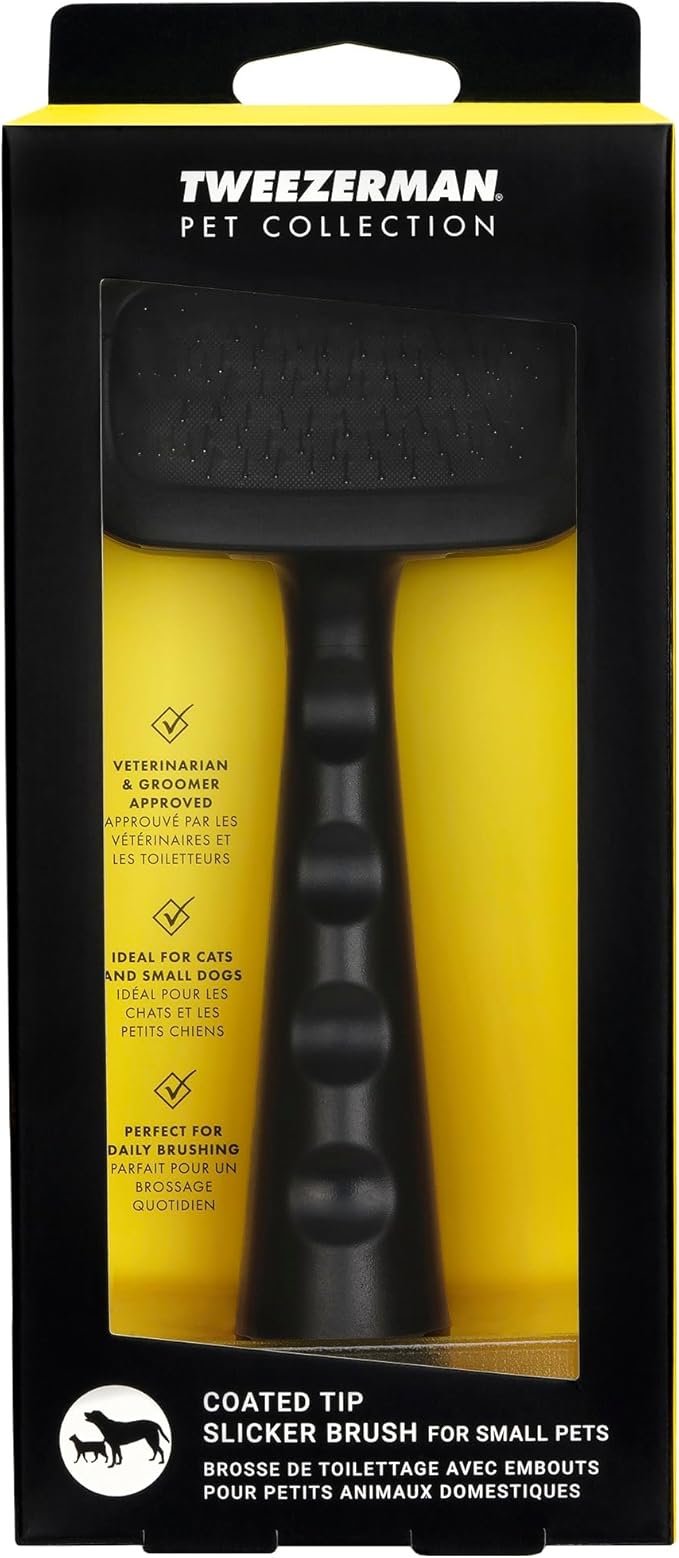 Tweezerman Dog and Cat Slicker Brush for Small Pets, Grooming Brush with Coated Bristles to Prevent Scratching and Ergonomic Handle-Mewly Pet