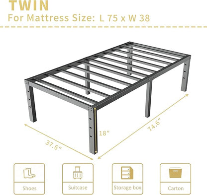 ALDRICH 18 Inch Metal Twin Bed Frame - Black Basic Steel Slats Platform, Easy Assembly Heavy Duty Noise Free Bedframes, No Box Spring Needed