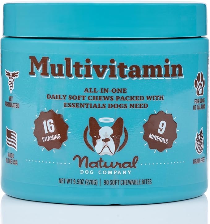 Natural Dog Company 25 in 1 Multivitamin for Dogs – Daily Soft Chews with Vitamins, Minerals & Antioxidants, Immune & Joint Support, for All Ages, Sizes & Breeds, Bacon & Peanut Butter – 90 Count-Mewly Pet