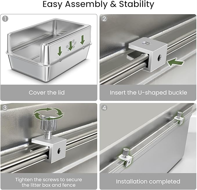 Enclosed Stainless Steel Cat Litter Box with Lid, Oversize Metal Litter Box for Multi Cats, XXXL Supersize Cat Toilet with High Side, Non-Stick, Anti-Leakage, Odorless, with Litter Mat & Litter Scoop-Mewly Pet