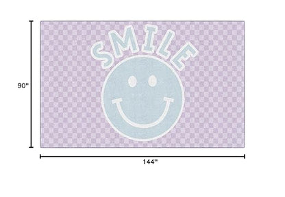 Flagship Carpets Schoolgirl Style Smiley on Lavender Checkerboard Educational Area Rug for Kids Room Seating Décor, Children's Classroom, Play Carpet for Teaching and Playroom, 7'6" x 12', Purple