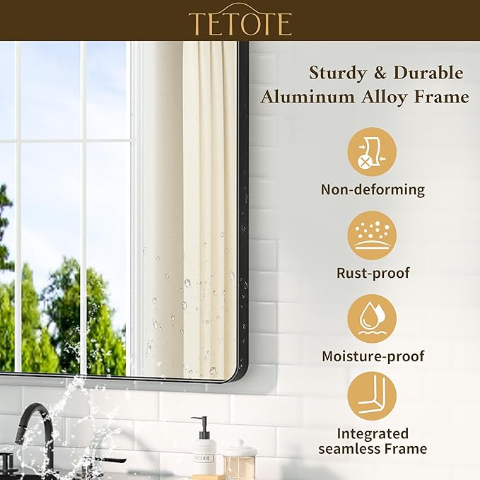 TETOTE 60 x 36 Black Mirror for Bathroom Large Black Framed Mirror for Bathroom, Tempered Glass, Wall Mounted, Entryway, Bedroom, Living Room(Horizontal/Vertical)