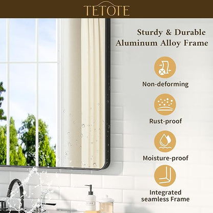 TETOTE Black Bathroom Mirror 24 x 30 Matte Black Metal Framed Vanity Mirror, Tempered Glass, Wall Mounted for Bathroom, Entryway, Bedroom, Living Room(Horizontal/Vertical)