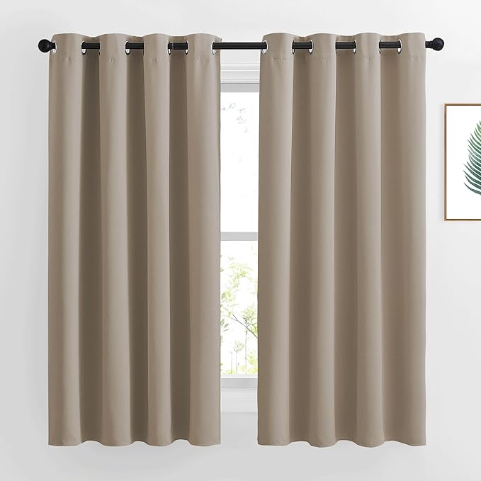 NICETOWN Taupe Blackout Curtains 2 Panels Set, Grommet Top Room Darkening Thermal Curtains Sound Reducing Window Treatments for Bedroom/Kid Room, Taupe, W46 x L63
