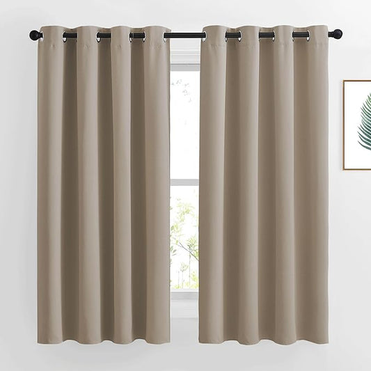 NICETOWN Taupe Blackout Curtains 2 Panels Set, Grommet Top Room Darkening Thermal Curtains Sound Reducing Window Treatments for Bedroom/Kid Room, Taupe, W46 x L63