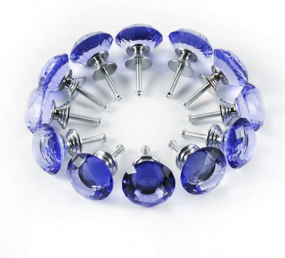 12pcs Diamond Shape Crystal Glass 30mm Drawer Knob Pull Handle Usd for Cabinet, Drawer (Blue)