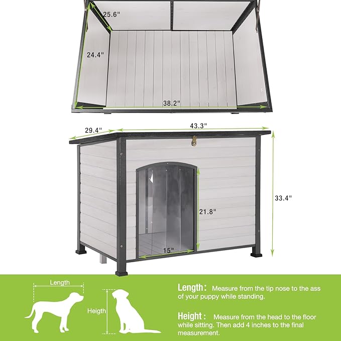 GUTINNEEN Chew Proof Dog House with Metal Iron Frame Outdoor Dog Kennel for Small Medium Large Indoor Dog Cage (43.3" L,Off-White Color)-Mewly Pet