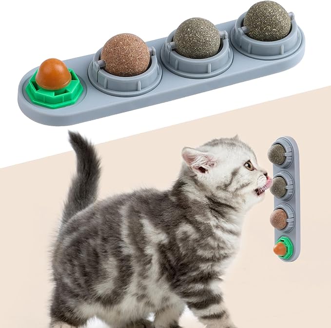 CCINEE Catnip Balls for Cats Wall Catnip Toys Edible Cat Toys for Cat Lick Safe Healthy Kitten Chew Toys Teeth Cleaning Dental Cat Toys(4 Flavor)-Mewly Pet