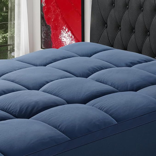 SOPAT Mattress Topper Full Size Extra Thick Mattress Pad 8-21" Deep Pocket Soft Down Alternative Fill Mattress Protector Pillow Top Mattress Cover (54x75 Inches, Navy Blue)