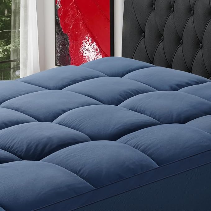 SOPAT Mattress Topper Twin XL Size Extra Thick Mattress Pad 8-21" Deep Pocket Soft Down Alternative Fill Mattress Protector Pillow Top Mattress Cover (39x80 Inches, Navy Blue)