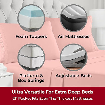Mellanni Extra Deep Twin Sheets - 3 PC Iconic Collection Bedding - Hotel Luxury, Ultra Soft, Cooling Bed Sheets - Wrinkle, Fade, Stain Resistant (Twin, Coral)