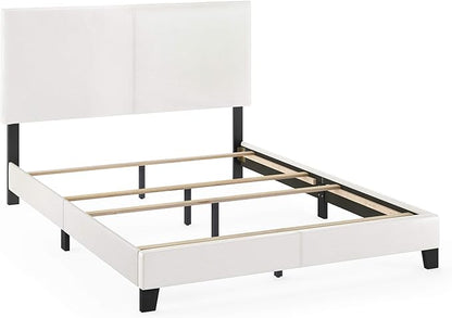 FURINNO Pessac PU Leather Upholstered Platform, Queen, White,FB19821QWH