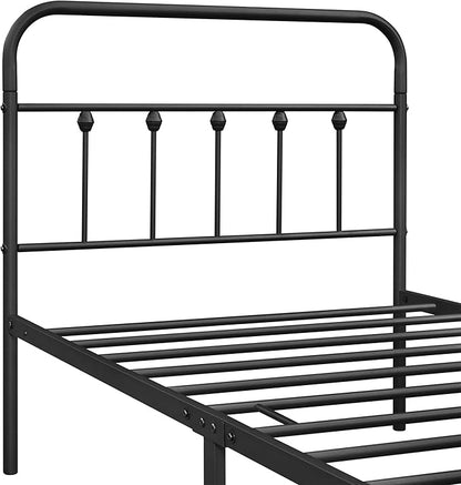 Yaheetech Classic Metal Platform Bed Frame Mattress Foundation with Victorian Style Iron-Art Headboard/Footboard/Under Bed Storage/No Box Spring Needed/Twin XL Size Black