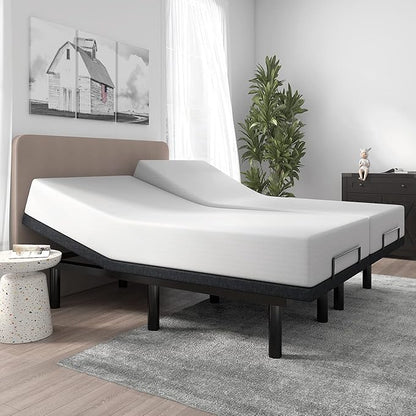 SHA CERLIN Split King Size Adjustable Bed Base/Bed Frame with Motorized Head and Foot Incline,Zero-Gravity,Wireless Remote,Wood Board Support (Only Base)