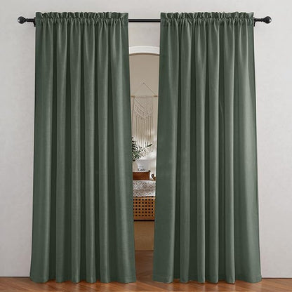 RYB HOME Spring Curtains for Living Room, Light Filtering Privacy Protection Linen Sheer Curtains for Sliding Glass Door, W 52 x L 90 inches, Hunter Green, 2 Panels Set